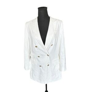 Antonio Melani White Linen Blazer 12 Gold Buttons Yacht Resort Hamptons Coastal